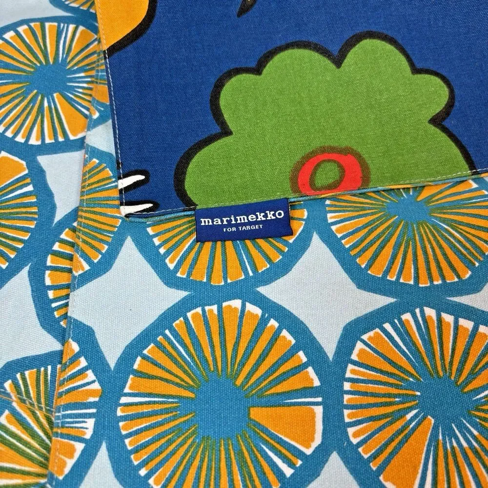 Marimekko Reversible Floral Placemats Set 4 Blue Mod Retro Bright Colorful 14x19